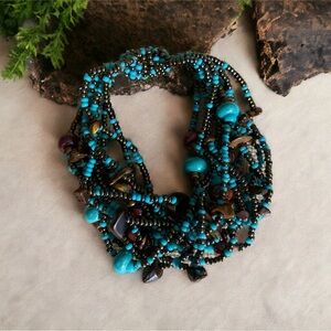 Multi strand brown and turquoise beaded bracelet with magnetic closure